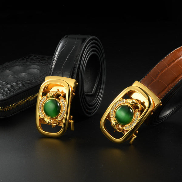 Jade Belly Pattern Alloy Diamond-studded Automatic Buckle Belt