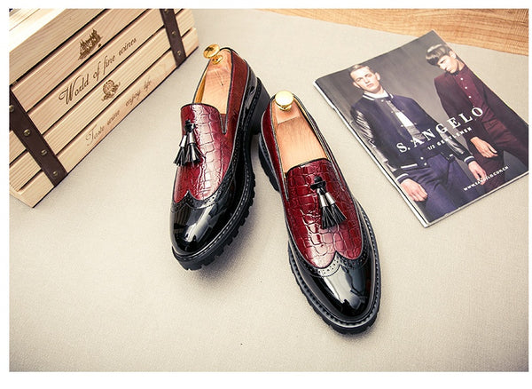 Casual shoes men's Bullock carved men's shoes thick bottom England increased tassel