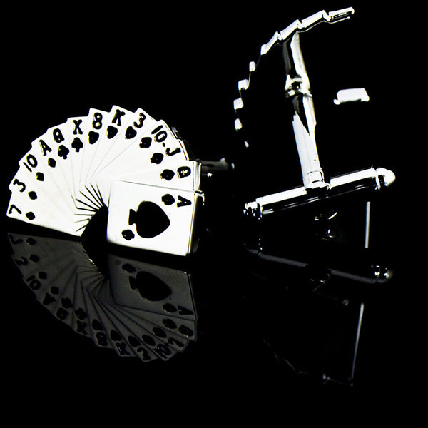 Fun Fan-Shaped Playing Cards k Cufflinks Cuff Nails Men's French Buttons
