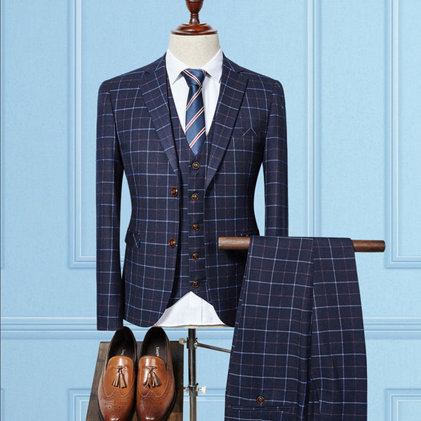 Young Men's Slim Check Three-Piece Set