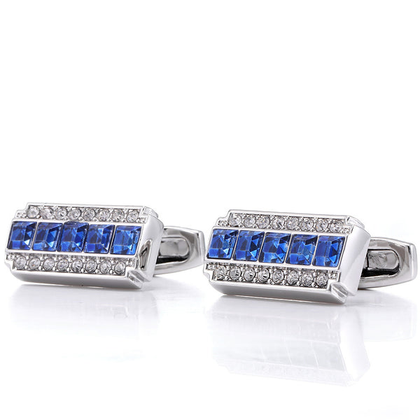 Crystal Cufflinks French Shirt Business Blue and White Two-Tone Diamond Women's Cuff Nails