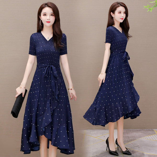 Poldian chiffon dress women"s summer new style lady"s broad lady"s thin and noble mother"s skirt