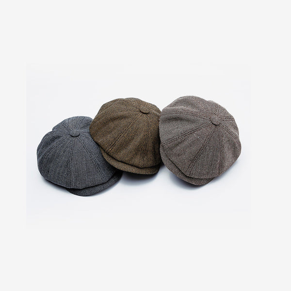 European And American Beret Women'S Autumn And Winter New Style British Retro Hat Men'S Literary Fashion Octagonal Hat Herringbone Twill