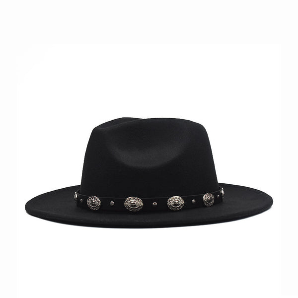 Metallic Fashion Hat With Big Belt And Big Brim Felt