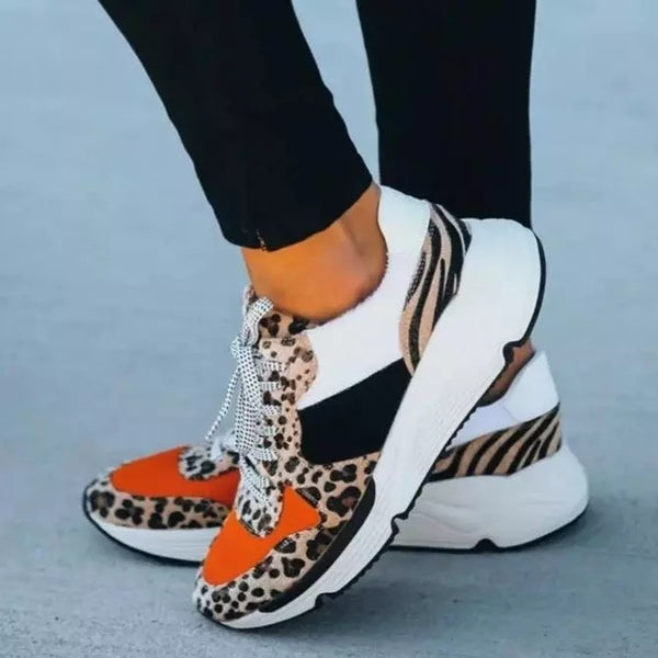 Pumps Female Leopard Print Color Matching Lace Up Casual Sneaker Female