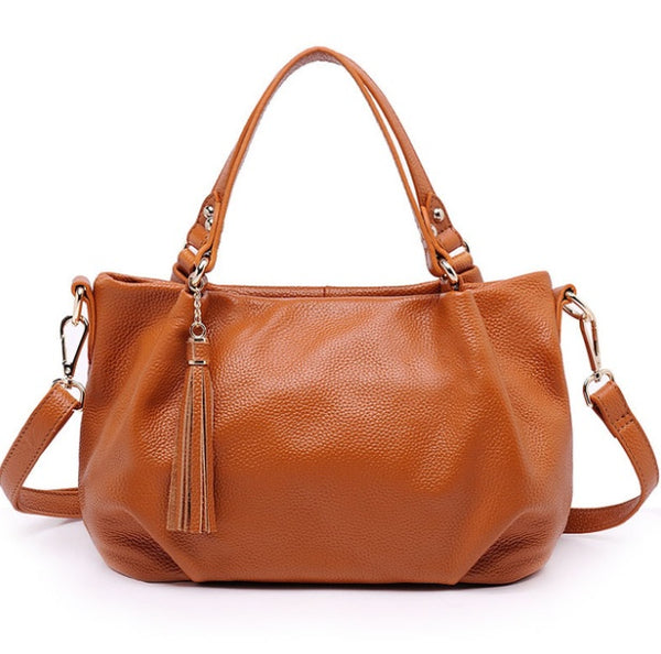 Women's portable diagonal cross-body sling bucket top layer cowhide leather handbag