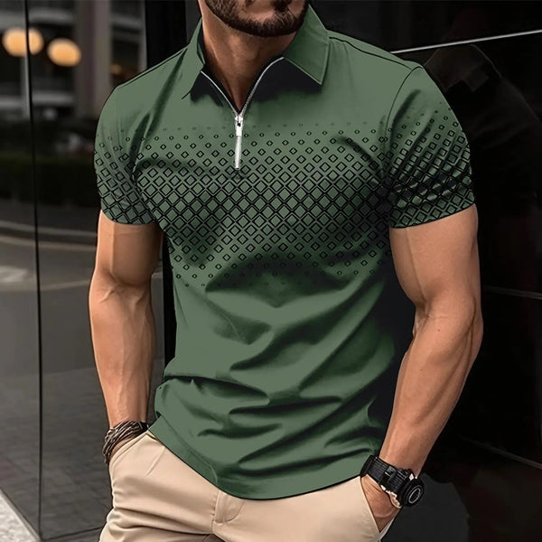 Men's Casual Trend Zipper 3D Digital Printing Short-sleeved T-shirt