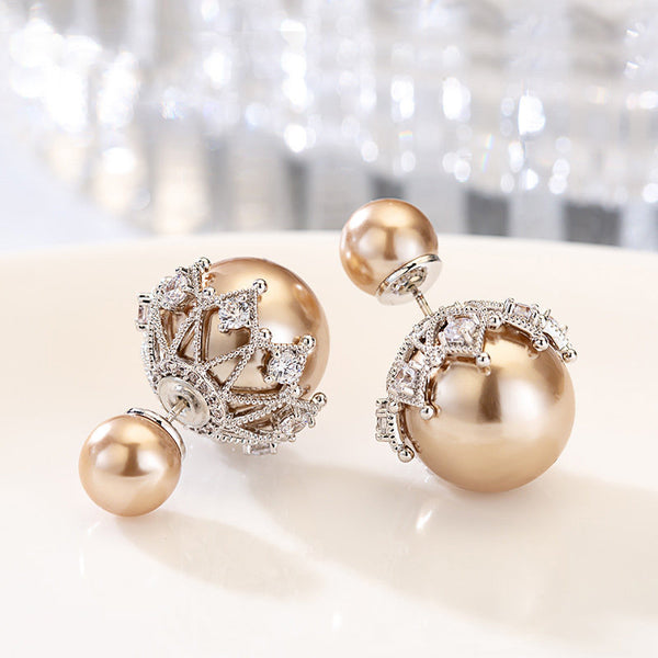 Sterling Silver Double-sided Pearl Stud Earrings