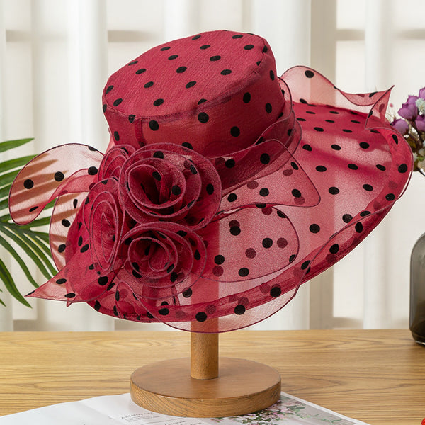 Ladies Large-brimmed Sunscreen Polka Dot Flower Foldable Sun Hat