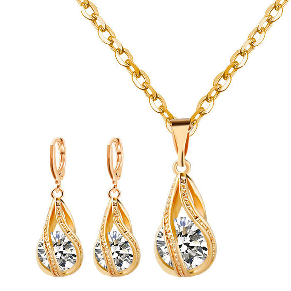 zircon jewelry set Silver Drop Necklace Earrings set new bride wedding