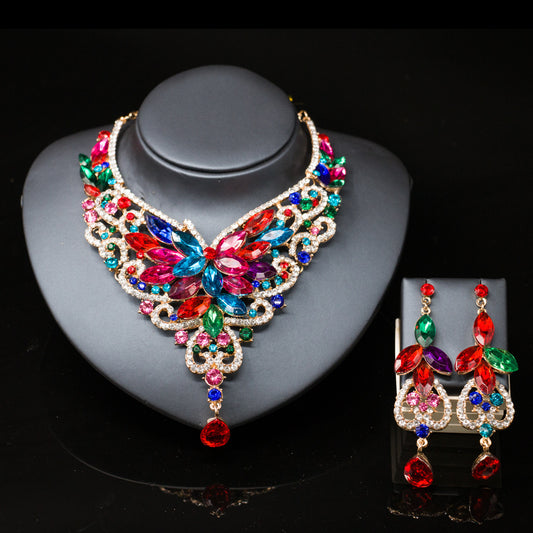 2021 speed selling explosion, African, European and American color exaggerated bride necklace earrings set of alloy manufacturers