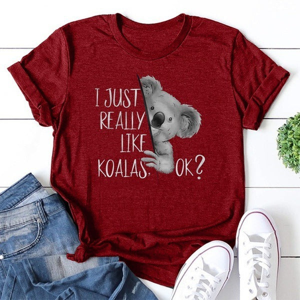 Women's Koala Pattern Printed Short Sleeve