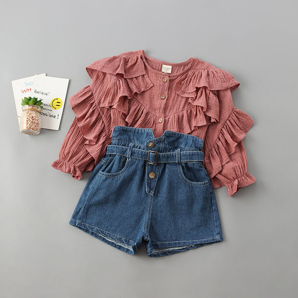 New Suit Girl Solid Color Shirt Jeans