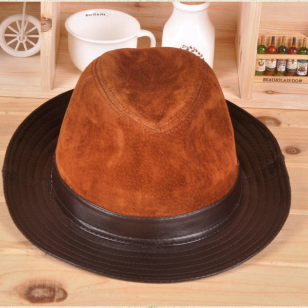 Sheep Skin Big Brim Hat Leather Top