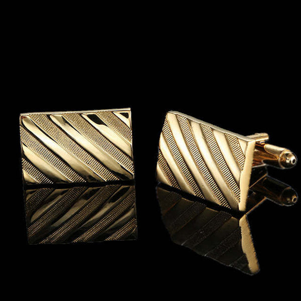 High Quality Copper Material Gold-plated Rectangular Gold Striped Cufflinks