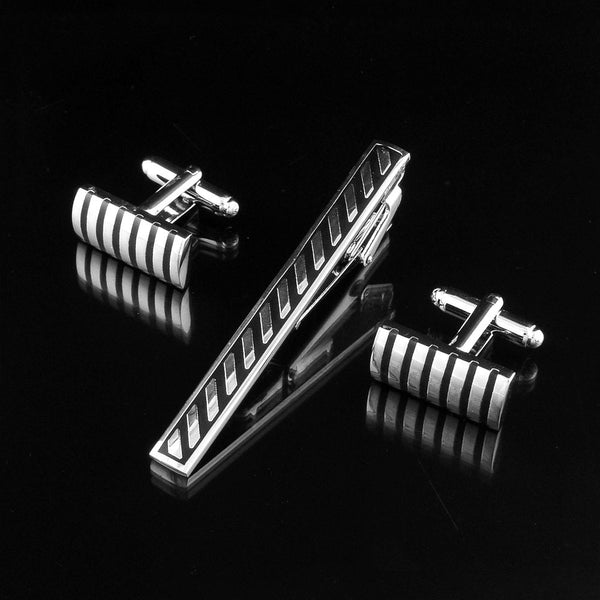 Striped Men's Cufflinks Tie Clip High Quality Metal Cuff Buttons