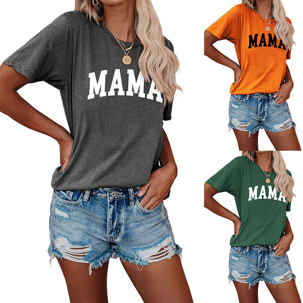 Women's Letter Crew Neck Casual Women's Comfortable Short Sleeve