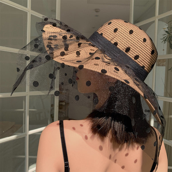 Women's Sunscreen Summer Thin Beach Straw Hat Large Brim Lace