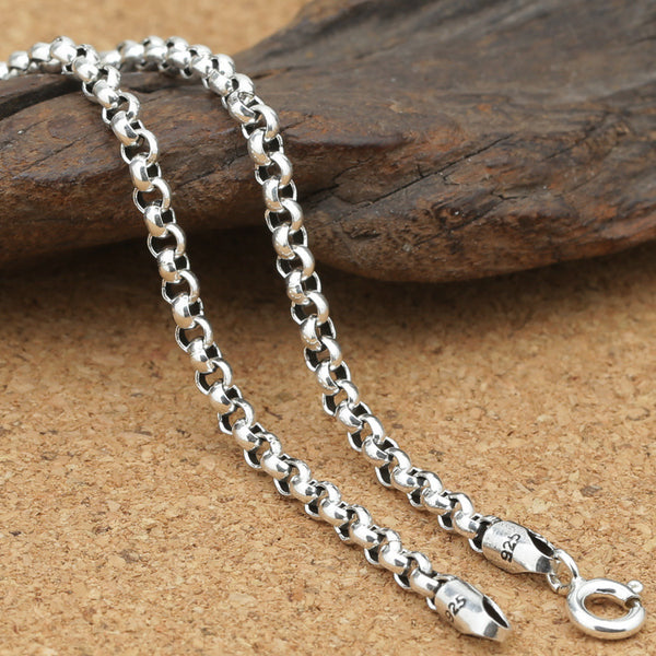 Sterling Silver Ornament 3mm Thick Circle Pendant Matching Chain Men's And Women's Thai Silver Sweater Necklace