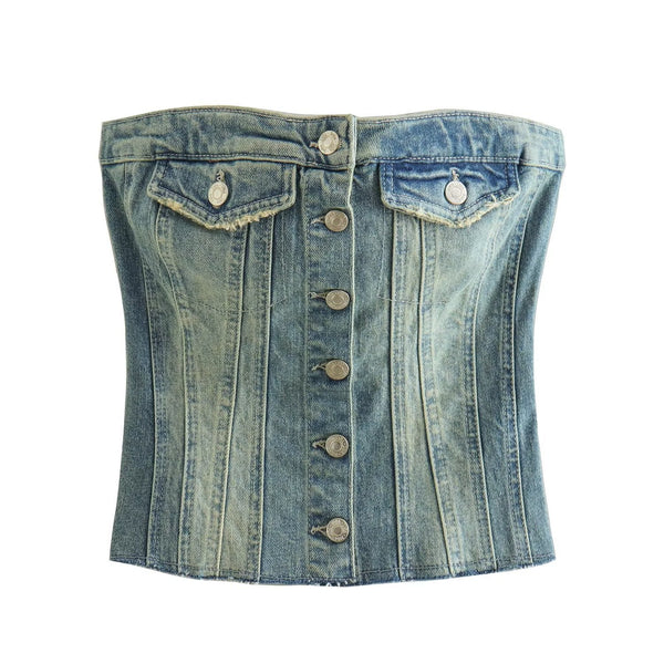 Women's Denim Short Vest Top