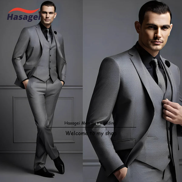 Elegant Men's Three Piece Slim Fit Jacket Pants Vest Formal  Suit