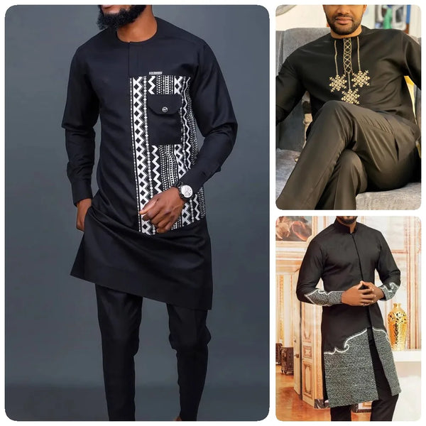 African Men Dashiki Long Sleeve 2 Piece Set