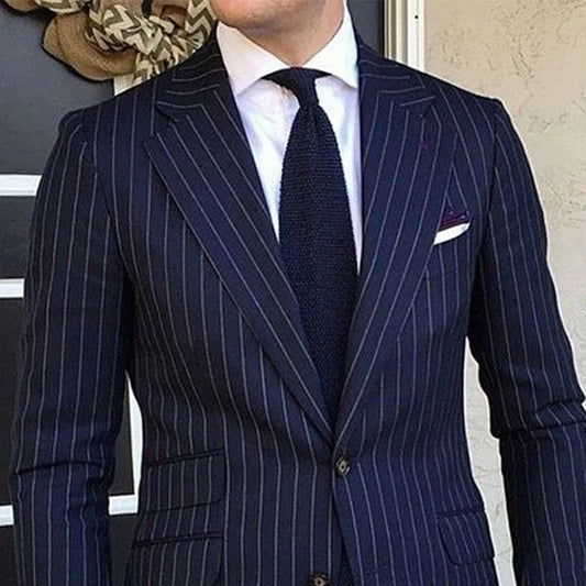 2 Piece Pinstripe Men's Suit Slim Fit for Formal Wedding Tuxedo Notched Lapel