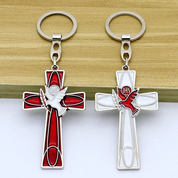 Catholic Christianity Jesus Cross Holy Spirit Peace Dove Jewelry Necklace Exquisite Car Fashion Keychain Pendant