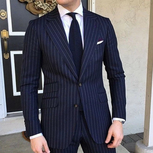 2 Piece Pinstripe Men's Suit Slim Fit for Formal Wedding Tuxedo Notched Lapel