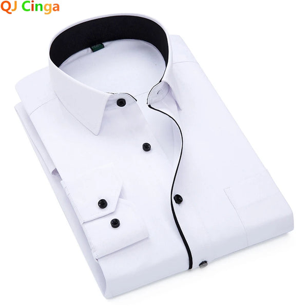 Black and White Patchwork Long Sleeve Shirt Men's Business Office Cotton Sky Blue Slim Fit Camisa/Chemise S-5XL