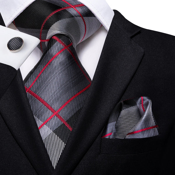 Hi-Tie New Fashion Business Black Plaid 100% Silk Men's Tie NeckTie