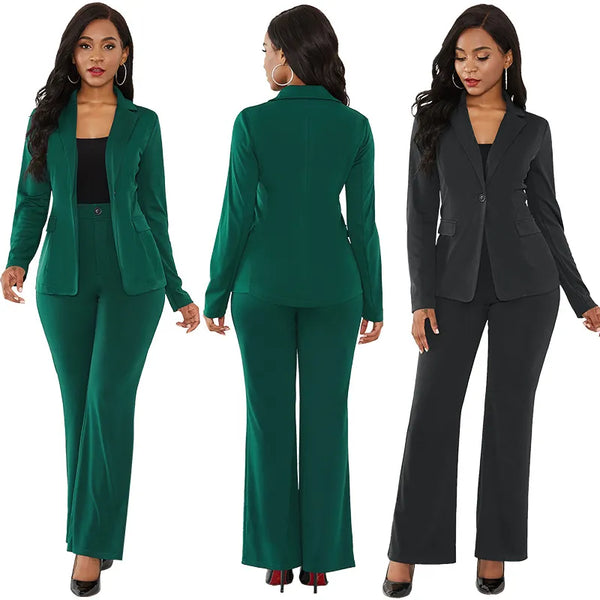 women's suit office two piece set long sleeve suit pants