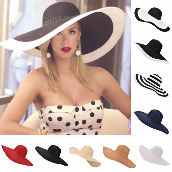 Foldable Oversized Huge Wide Brim Sun Beach Straw Hats Wedding Women's Floppy Party Dressy