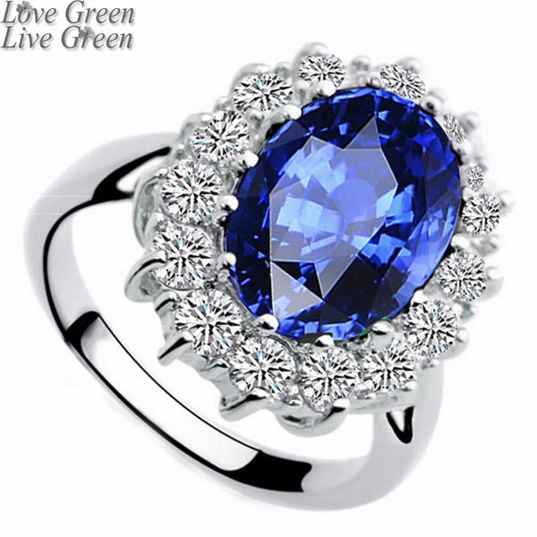 Royal Blue William Kate Queen Austrian Crystal Ring jewelry