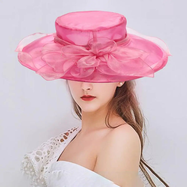 Elegant Women's Church Hats for Women Big Floral Net Yarn fedora hats for women Summer Wide Brim Sun Hats vintage Fedora Caps