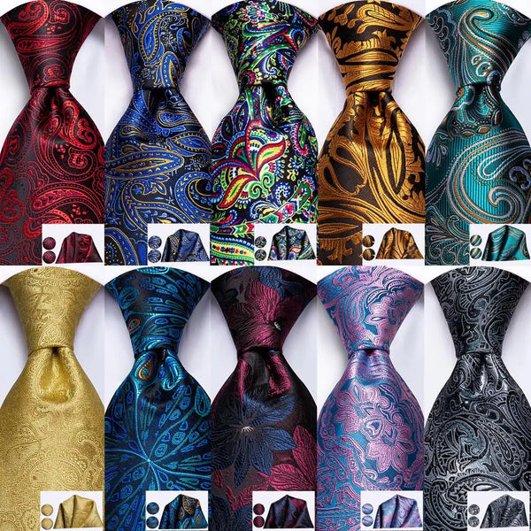 Hi-Tie Red Fashion Paisley 100% Silk Men's Tie Set