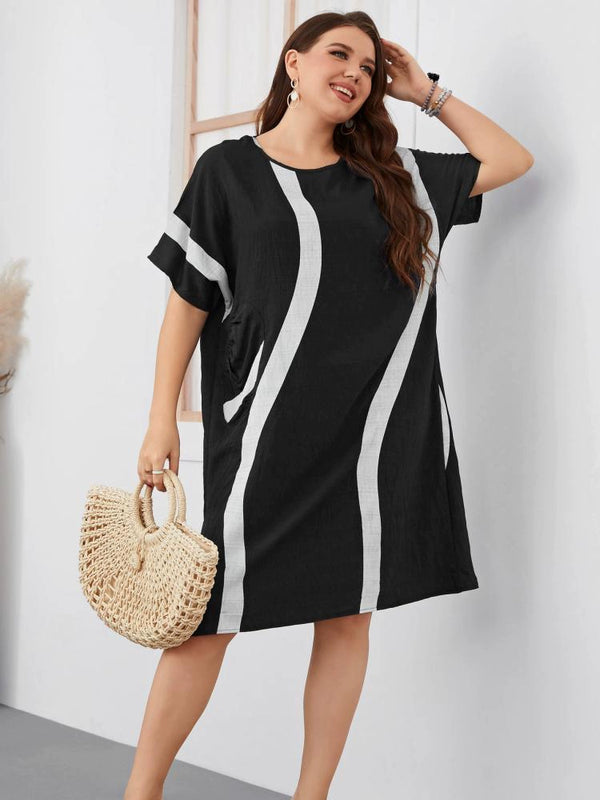 Women Plus Size Loose-Fit Short-Sleeved Dress for Spring and Summer