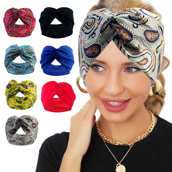 Bandana Hair Band Ultra Wide Cross Elasticity Turban Headwrap for Women