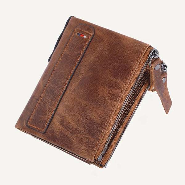 Men Genuine Leather Wallet with Zipper Pocket