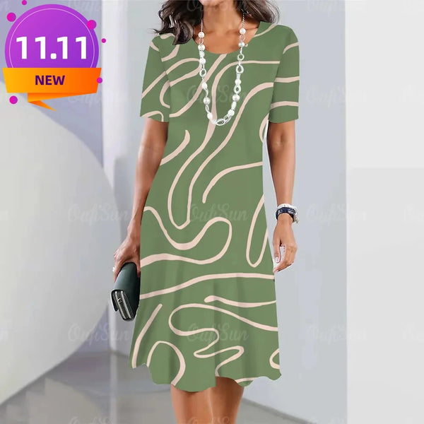 New Women's Dresses Gradient Print Elegant Casual O Neck Short Sleeve Summer Dresses