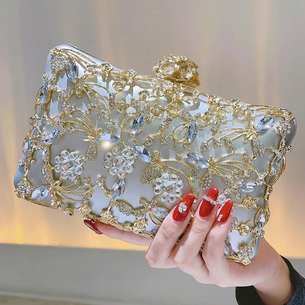 Hollow Rhinestone Evening Bag Elegant Box Clutch Purse Women's Handbags For Party Prom Wedding