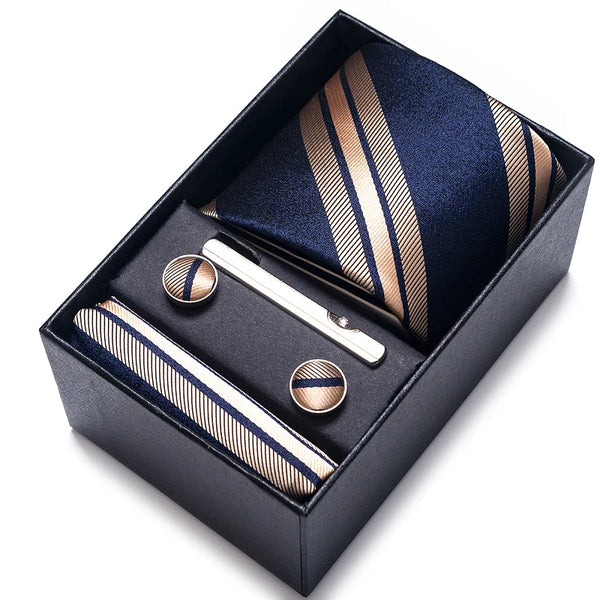 100% Silk Brand Tie Handkerchief Cufflink Set For Men Holiday Gift Box Accessories