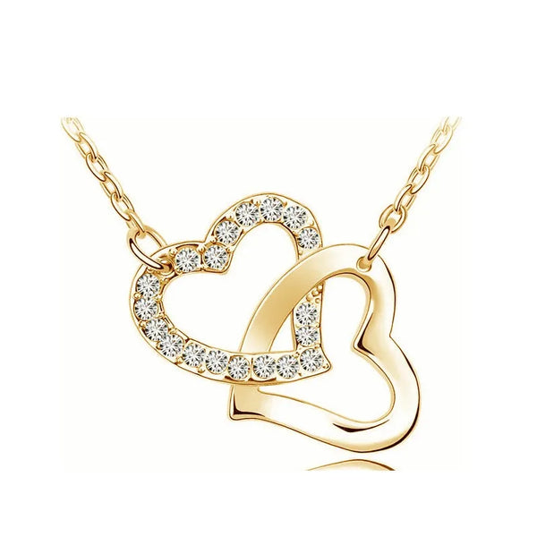 Shine rhinestone Double Heart pendant necklace fashion jewelry