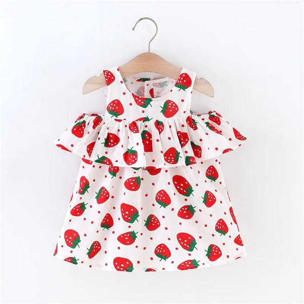 Strawberry Print Off Shoulder Infant Dress Summer