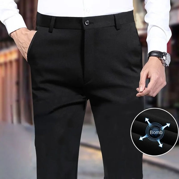 Men's Casual Suit Pants Elastic Non-ironing Trousers Men Black Slim-fit