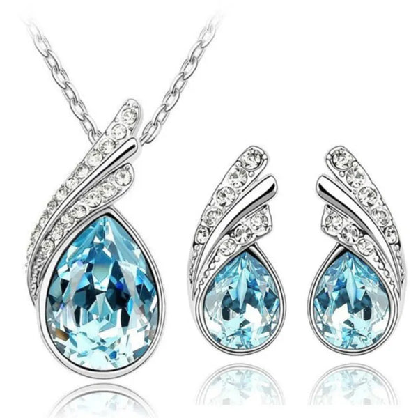 Leaf water feather wings Crystal Pendant Jewelry set