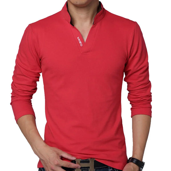 New Autumn Fashion Men's Polo Shirt Solid Color Long-Sleeve Slim Fit Cotton Polo Shirts