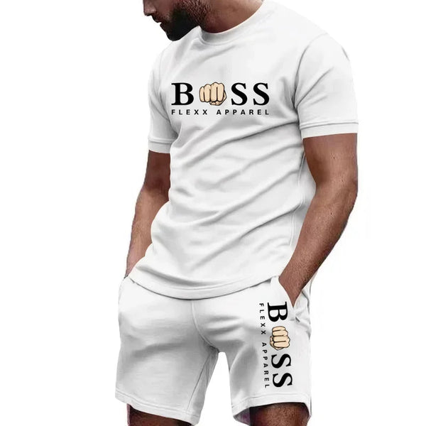 Summer Mens Sports Wear Breathable Short Sleeved T-shirt and Shorts Two Piece