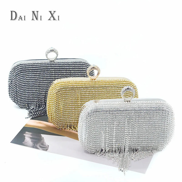 Women Diamond Tassel Tote Evening Clutch Bag