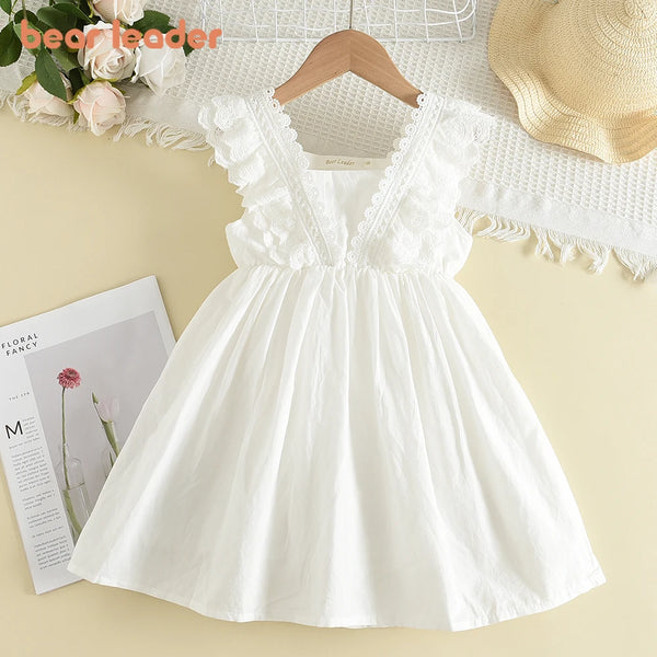 Bear Leader Girls New Summer Lace Princess Dresses Solid color Clothing